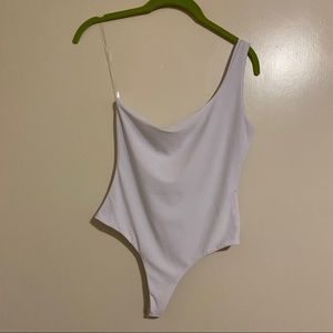 White one shoulder body suit